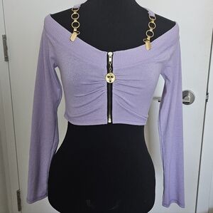 D.i.a Gyaru Lavender Off-Shoulder Crop Top Gold Coin Charm